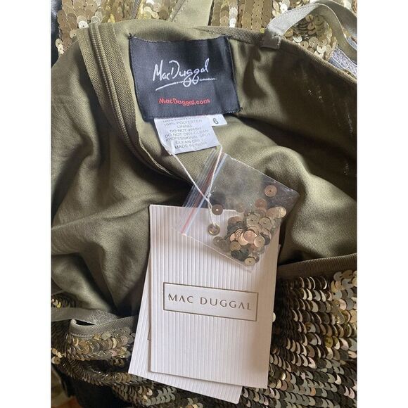 Mac Duggal Gold Sequin One Shoulder High Slit Evening Gown Dress sz 6 NWT $698 - Picture 12 of 12